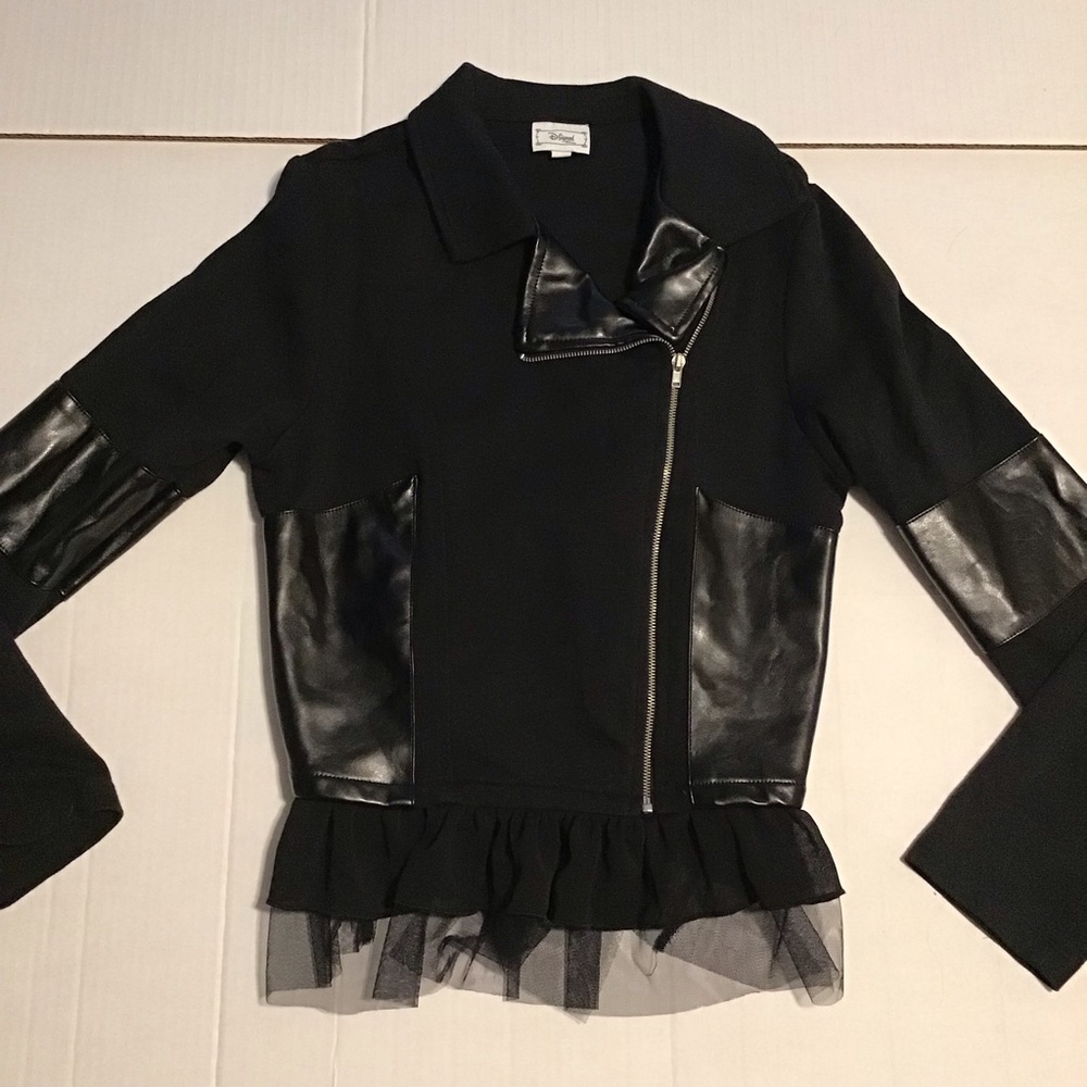 D-Signed Disneyland Girls Black Faux Leather Jacket sz 14/16